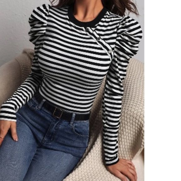 NWT Striped Trending Gigot Sleeve Top - Picture 2 of 7